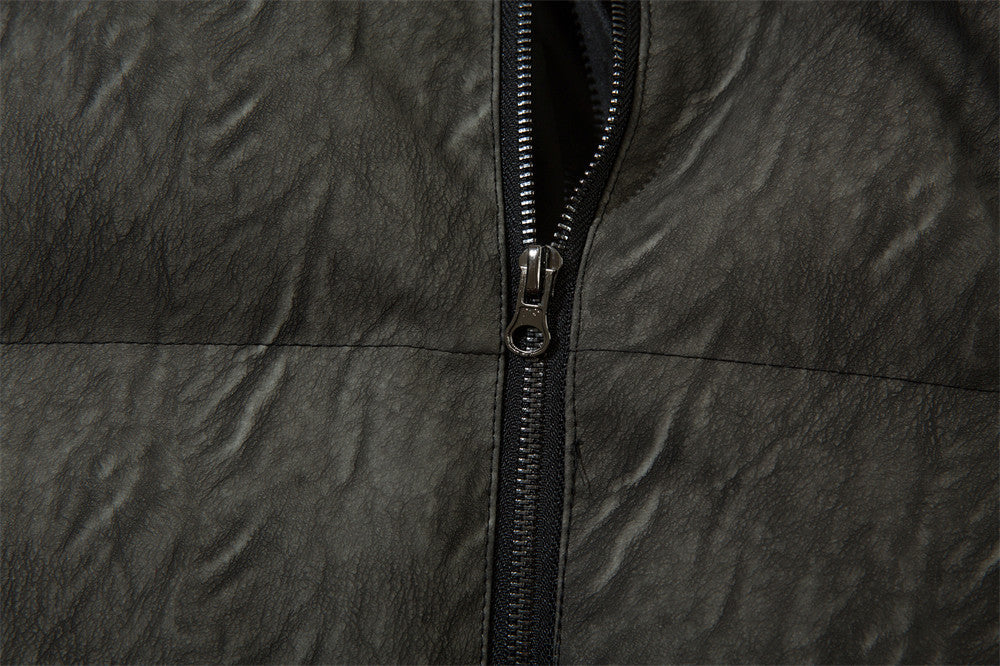 Letter Patch Embroidered Leather Coat For Men