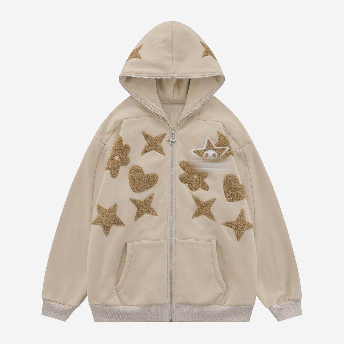 Harajuku Street Sweatshirt Hiphop Towel Embroidery Cardigan Hoodie