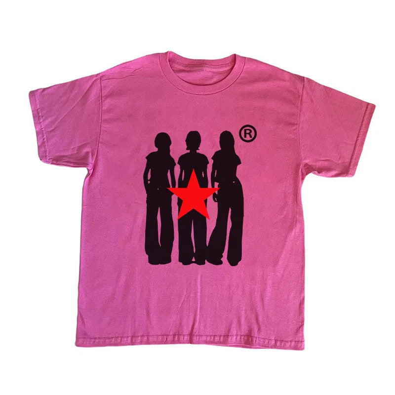 Retro Loose Y2g Cotton T-shirt Printed Casual Short-sleeved T-shirt