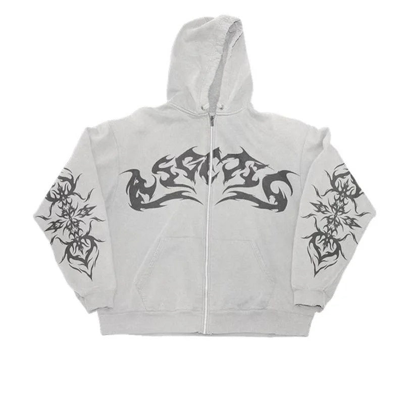 Street Gothic Printed Hoodie Women's Leisure Sports Loose Zip Coat