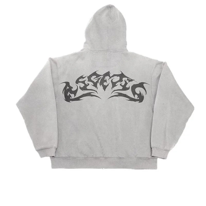 Street Gothic Printed Hoodie Women's Leisure Sports Loose Zip Coat